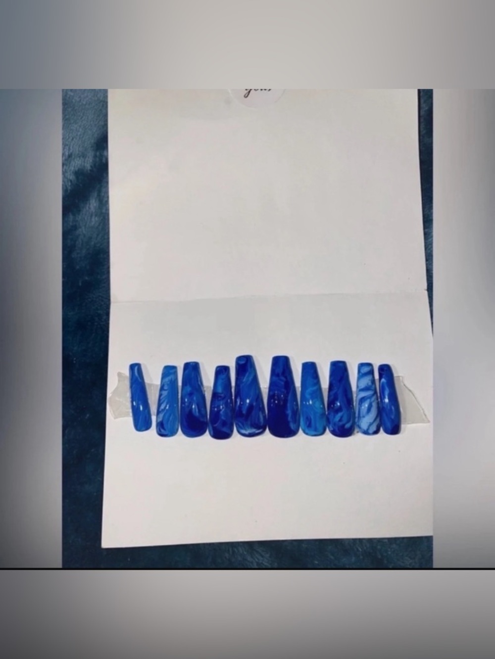 Royal Blue Marble Press-On Nails - Coffin Set